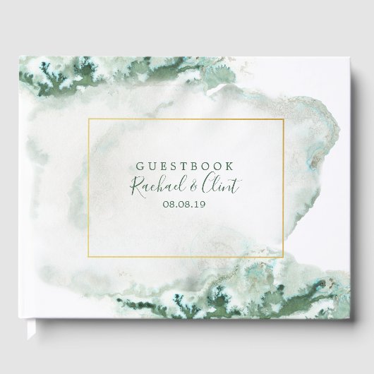 Elegant Green Ombre Marble Wedding Guestbook Gastenboek (Voorkant)