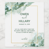 Elegant Green Ombre Marble Wedding Wijn Etiket (Enkel label)