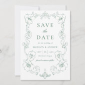 Elegant Green Ornate Floral Frame Wedding Save The Date (Voorkant)