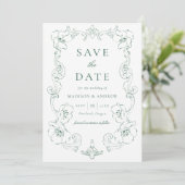 Elegant Green Ornate Floral Frame Wedding Save The Date (Staand voorkant)
