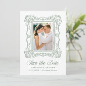 Elegant Green Ornate Frame Photo Wedding Save The Date (Staand voorkant)