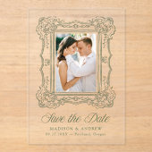 Elegant Green Ornate Frame Wedding Save the Date Acryl Uitnodigingen (Voorkant)