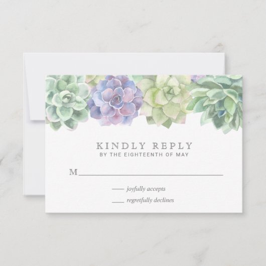 Elegant Green Paars Succulent Wedding RSVP Kaartje (Voorkant)