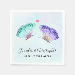 Elegant Green & Paarse Waterverf Butterflies Servet