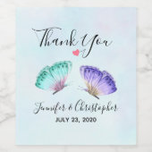 Elegant Green & Paarse Waterverf Butterflies Wijn Etiket (Enkel label)