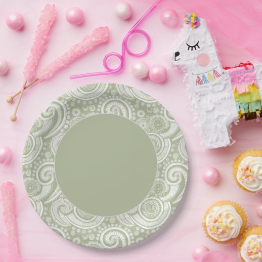 Elegant Green Paisley Border Papieren Bordje (Feest)