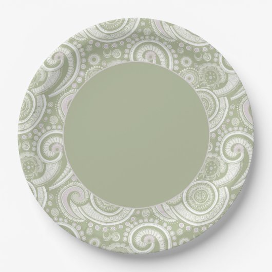 Elegant Green Paisley Border Papieren Bordje (Voorkant)
