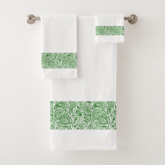 Elegant Green Paisley Floral Stripe Bad Handdoek (Insitu)