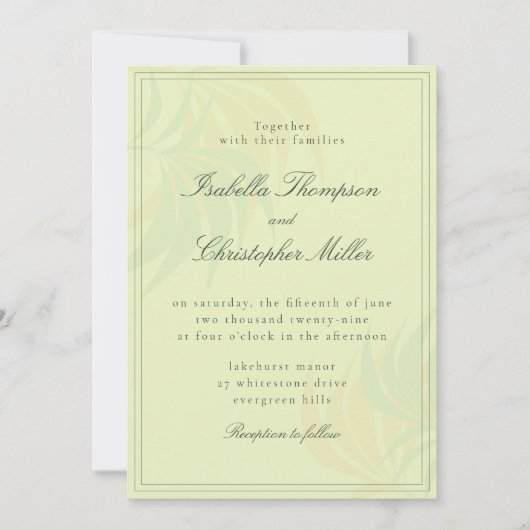 Elegant Green Palm Wedding Invitation Kaart (Voorkant)
