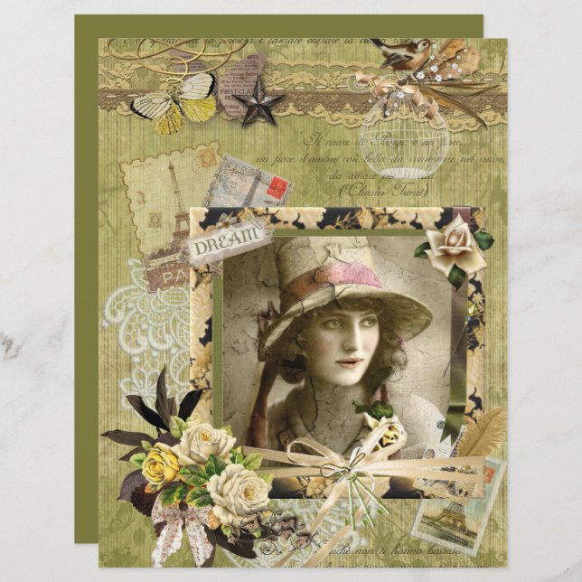 Elegant Green Paris Dream Collage Scrapbook Paper (Voorkant / Achterkant)