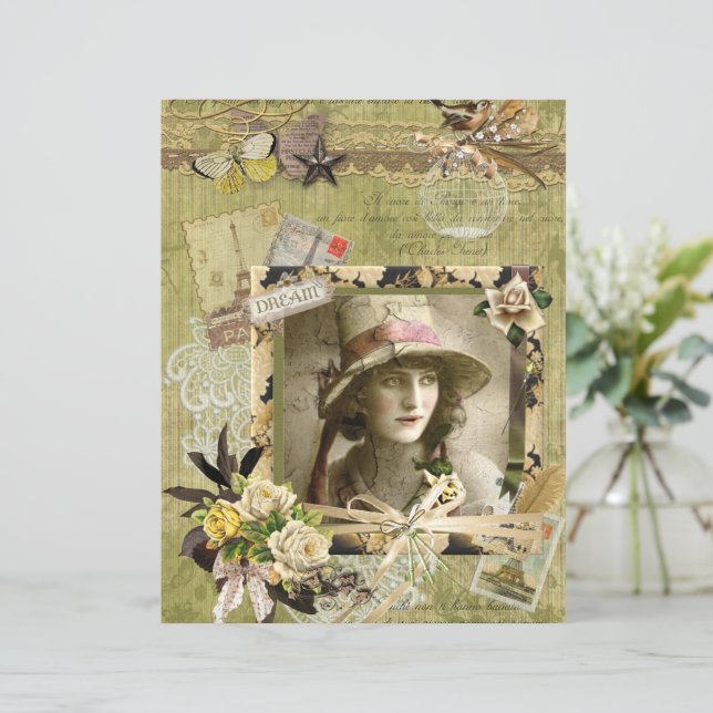 Elegant Green Paris Dream Collage Scrapbook Paper (Staand voorkant)