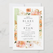 Elegant Green, Peach en Blush Botanical Wedding Kaart (Voorkant)