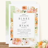 Elegant Green, Peach en Blush Botanical Wedding Kaart
