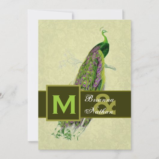 Elegant Green Peacock Metallic Wedding Kaart (Voorkant)