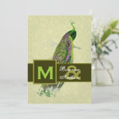 Elegant Green Peacock Metallic Wedding Kaart (Staand voorkant)