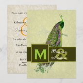 Elegant Green Peacock Metallic Wedding Kaart (Voorkant / Achterkant)