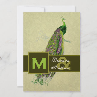 Elegant Green Peacock Metallic Wedding Kaart