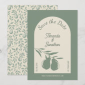 Elegant Green Pear Wedding Save the Date Kaart (Voorkant / Achterkant)