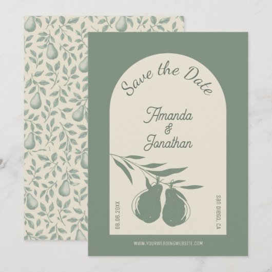 Elegant Green Pear Wedding Save the Date Kaart (Voorkant / Achterkant)