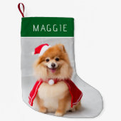 Elegant Green Pet Dog Photo Custom Name Kleine Kerstsok (Voorkant)
