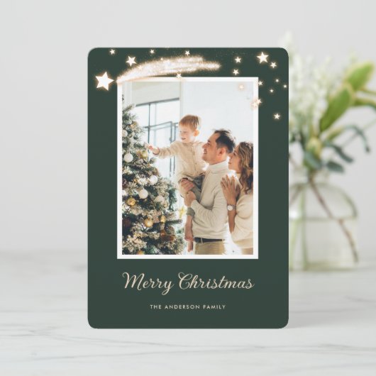 Elegant Green Photo Christmas Cards Feestdagenkaart (Staand voorkant)
