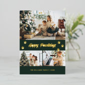 Elegant Green Photo Happy Pawlidays Gold Folie Feestdagenkaart (Staand Voorkant)