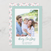Elegant Green Photo Pattern Script Christmas Feestdagenkaart (Voorkant / Achterkant)