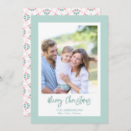 Elegant Green Photo Pattern Script Christmas Feestdagenkaart