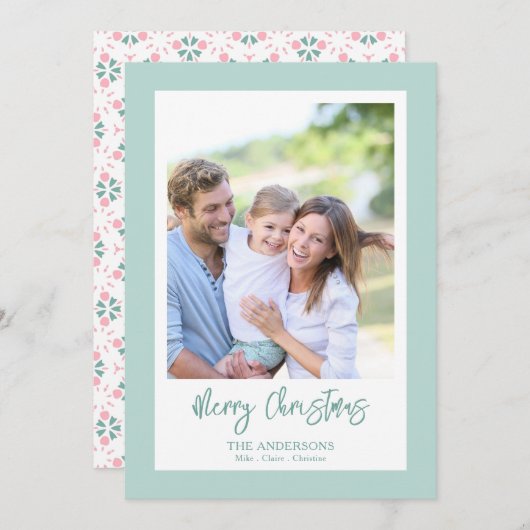 Elegant Green Photo Pattern Script Christmas Feestdagenkaart (Voorkant / Achterkant)