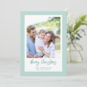 Elegant Green Photo Pattern Script Christmas Feestdagenkaart (Staand voorkant)