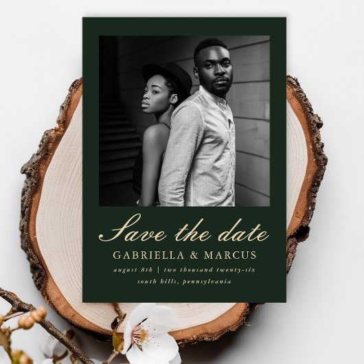 Elegant Green Photo Wedding Save the Date