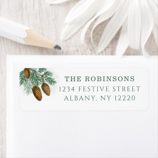 Elegant green pine branches with pinecones etiket (Insitu)