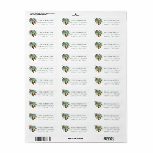 Elegant green pine branches with pinecones etiket (Full Sheet)