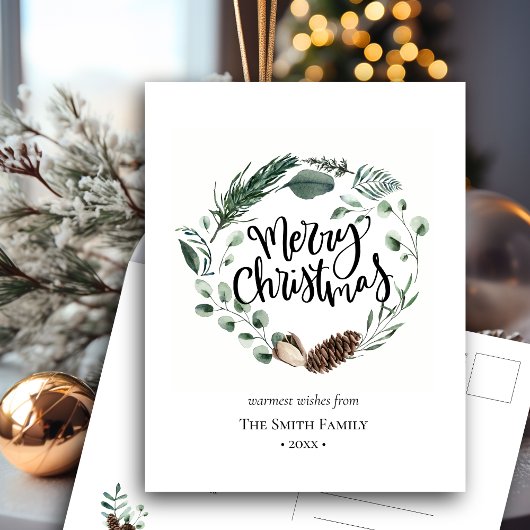 Elegant Green Pine Cone Foliage Wreator Waterverf Briefkaart