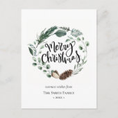 Elegant Green Pine Cone Foliage Wreator Waterverf Briefkaart (Voorkant)