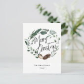 Elegant Green Pine Cone Foliage Wreator Waterverf Feestdagenkaart (Staand voorkant)