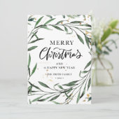 Elegant Green Pine Foliage Gold Confetti Greenery Feestdagenkaart (Staand voorkant)