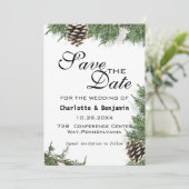 Elegant Green Pine Tree Winter Save the Date (Staand voorkant)