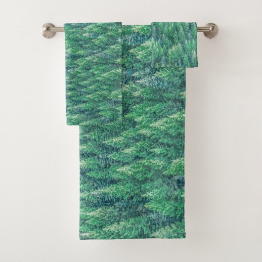 Elegant Green Pine Trees Artwork | Handdoekset Bad Handdoek (Insitu)
