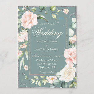 Elegant Green Pink Blush Waterverf Floral Wedding Kaart