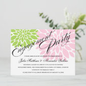 Elegant Green Pink Floral Burst Engagement Party Kaart (Staand voorkant)