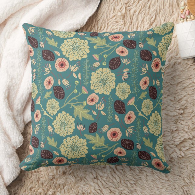 Elegant Green Pink Floral Pattern Kussen (Deken)