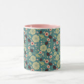 Elegant Green Pink Floral Pattern Mok (Midden)
