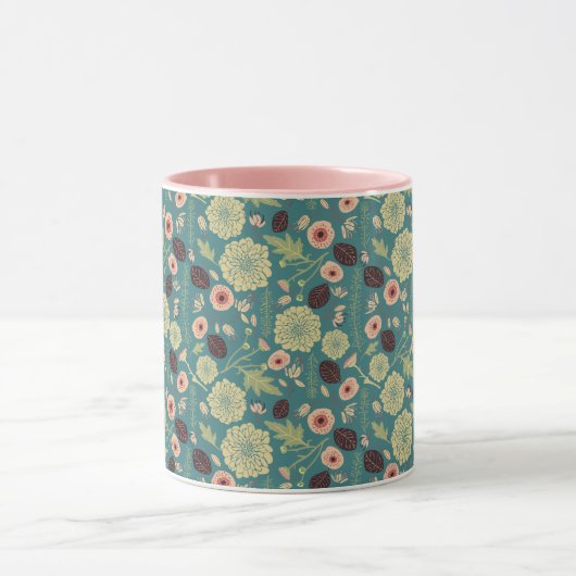 Elegant Green Pink Floral Pattern Mok (Midden)