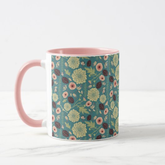 Elegant Green Pink Floral Pattern Mok (Links)