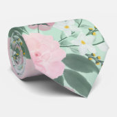 Elegant Green Pink Floral Waterverf Painting Stropdas (Opgerold)