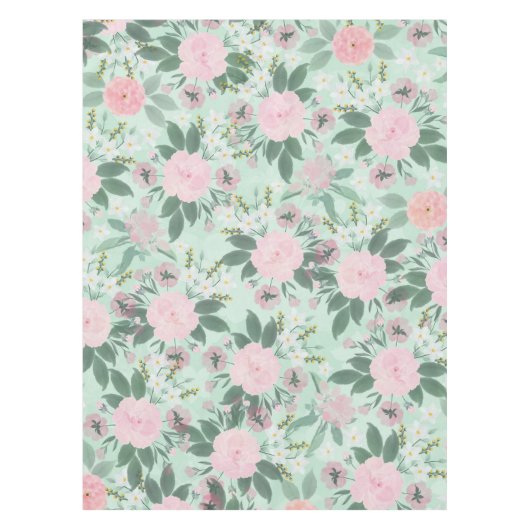Elegant Green Pink Floral Waterverf Painting Tafelkleed (Voorkant)