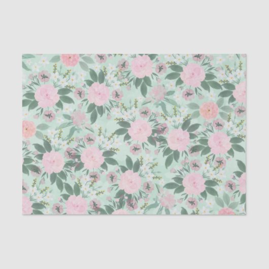 Elegant Green Pink Floral Waterverf Painting Tissuepapier (Voorkant)