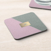 Elegant Green Pink Leather Monogram Bier Onderzetter (Linkerzijde)