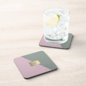 Elegant Green Pink Leather Monogram Bier Onderzetter (Rechterzijde)